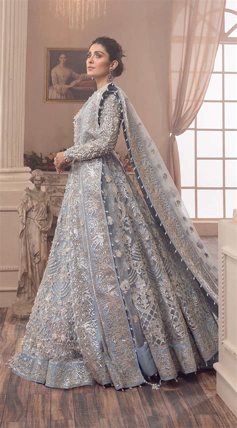 Ice Blue Lehenga Bridal Dress in Gown Style #BN1066 | Pakistani bridal wear, Pakistani bridal ...