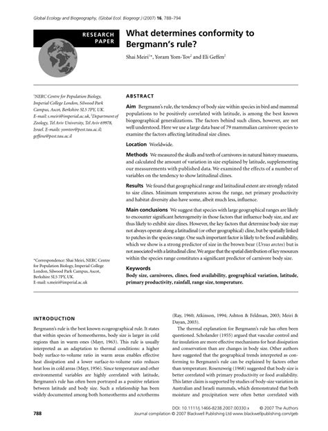 (PDF) What determines conformity to Bergmann's rule?