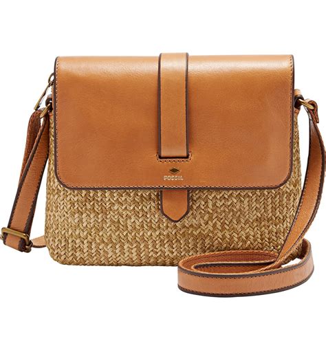 Fossil 'Small Kinley' Leather & Straw Crossbody Bag | Nordstrom