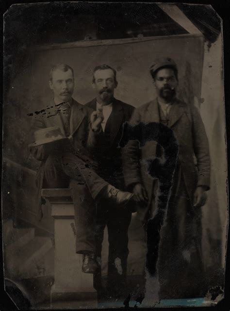 Full length triple portrait; three men in suits, two white… | Flickr