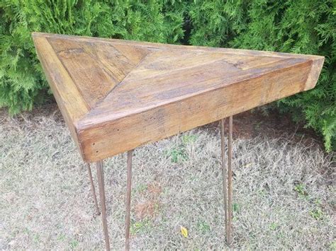 Triangle Chevron Side Table on Hairpin Legs, End Table, Corner Table, Mid-Century, Rustic ...
