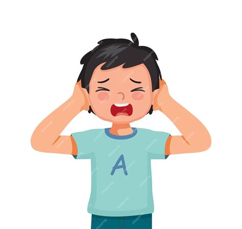 Premium Vector | Angry little boy not listening shut and covering his ...