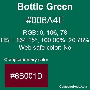 #006A4E (Bottle Green) HTML Color Code