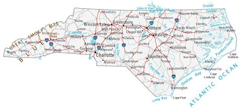 North Carolina Map - Cities and Roads - GIS Geography