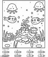 Sea Animals Color By Number coloring Page sketch template