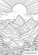 Mountain Sunrise Coloring Page » Free Download Artus Art sketch template