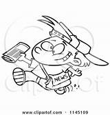 Cartoon Clipart Of A Black And White Happy Paperboy Holding Newspaper  sketch template