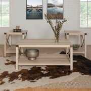 Manor Park 3-Piece Rustic Wood & Metal Coffee Table Set - White Oak - RTBShopper