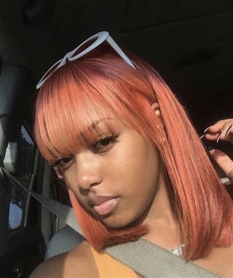 Weave sew in short colored pink hairstyle for black women with bangs. | Hair styles, Dyed ...