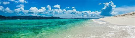 Beach, panoramic, ocean, clouds, wide, sea, dual monitor, water, wide screen, HD wallpaper | Peakpx