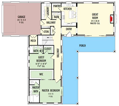 L-Shaped House Plan with Upstairs Family Room, Kitchenette and Home ...