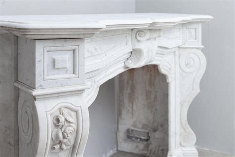 Neoclassical French Carrara Marble White Antique Fireplace For Sale at ...