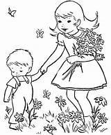 Bring Little Brother Play At The Garden In Spring Coloring Page  sketch template