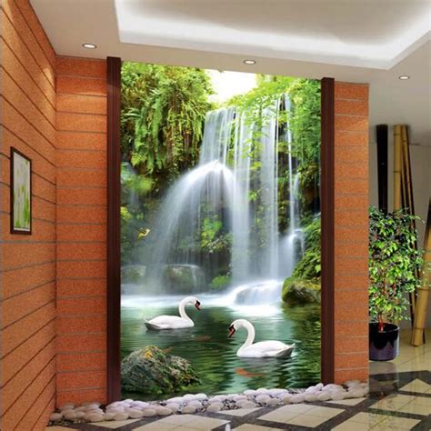 3D Entrance Waterfall Photo Wallpaper Mural Wallpapers for Living Room ...