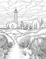 Michigan Lakeside Lighthouse Adult Coloring Page Downloadable  sketch template
