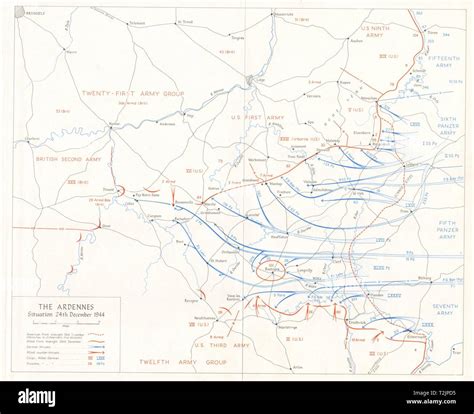 Battle of the Bulge. Ardennes 24 December 1944 German counter-offensive 1968 map Stock Photo - Alamy