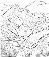 Coloring Mountain Mountains Rocky Pages Scene White Scenery Kids  sketch template