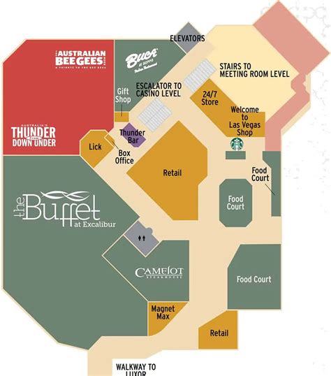 Excalibur Hotel Map: Castle Walk And Casino Levels