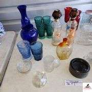 COBALT BLUE VASES AND CUPS - GREEN TEA GLASSES - AUNT JEMIMA AMBER BOTTLE - RED BOTTLES ...