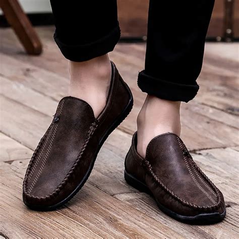 SUROM Men Pu Leather Casual Shoes Soft Leather Mens Loafers Man Sneakers Comfortable Vintage ...