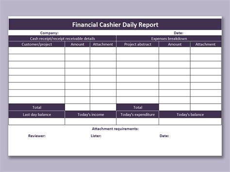 EXCEL of Financial Cashier Daily Report.xlsx | WPS Free Templates