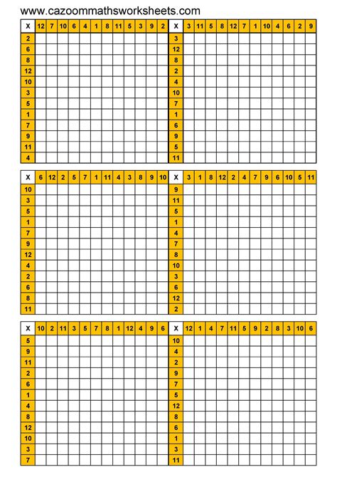 Times Table Grid Empty