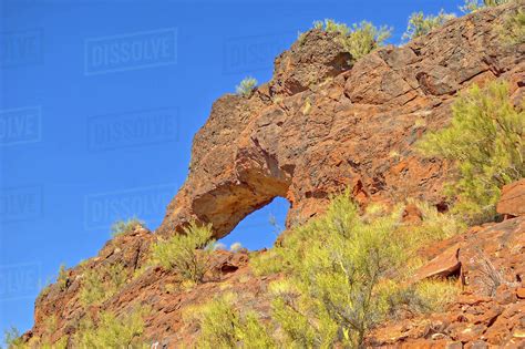 The arch of Eagle Eye Mountain near Aguila, taken in January 2018, Aguila, Arizona, United ...