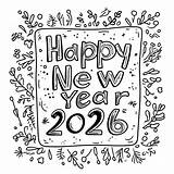 Happy New Year 2026 Free coloring Page sketch template