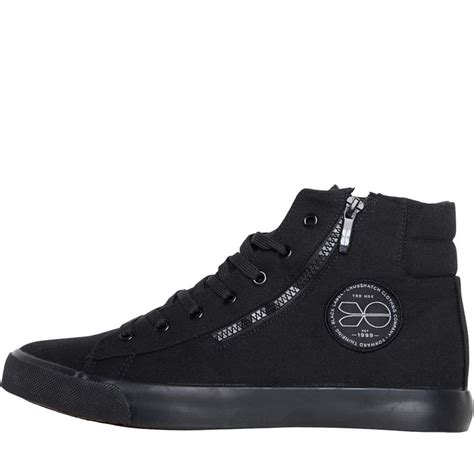 Buy Crosshatch Mens Kickturn Canvas High Top Trainers Black Mono