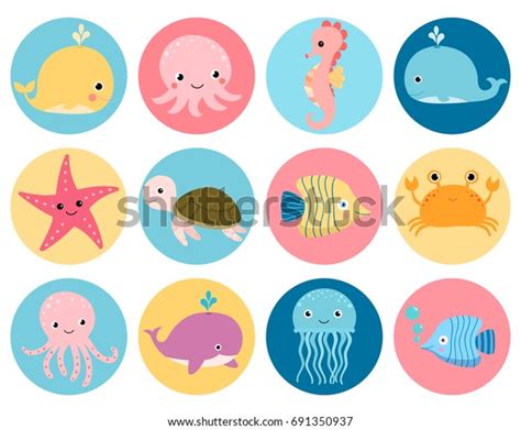 Cute Vector Sea Animals Icons Color Stock Vector (Royalty Free ...