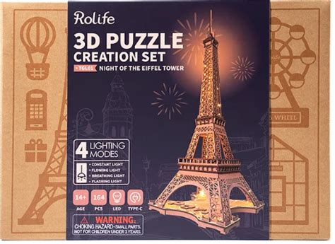 Night of the Eiffel Tower Wooden DIY Building Kit with LED Lights – BiZZEN
