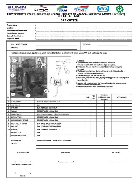 PDF Inspeksi Alat Bar Cutter - Compress | PDF