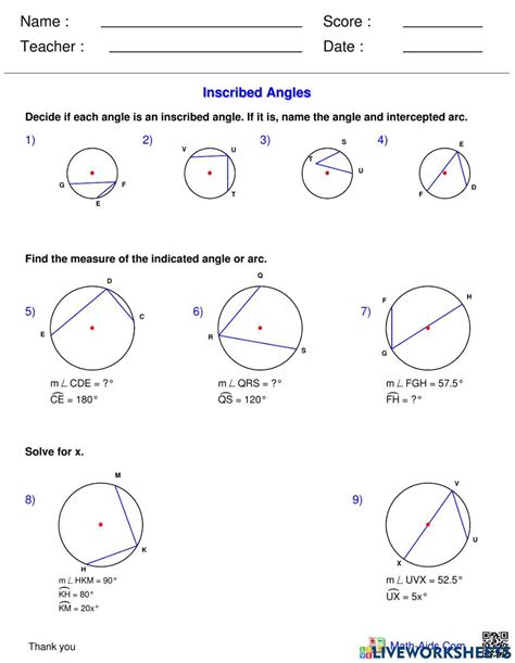 Inscribed Angle worksheet | Live Worksheets