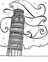 Leaning Tower Of Pisa  Free Coloring Page – You Color sketch template