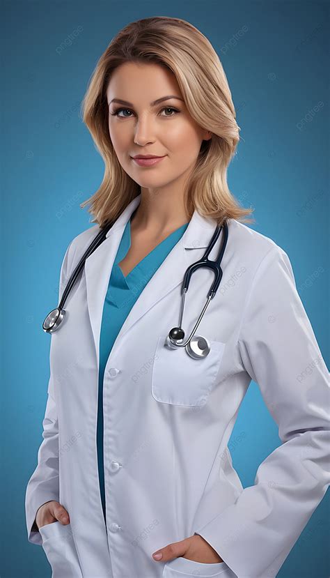 Photo Woman Doctor Wearing Lab Coat With Stethoscope Isolated Background Wallpaper Image For ...