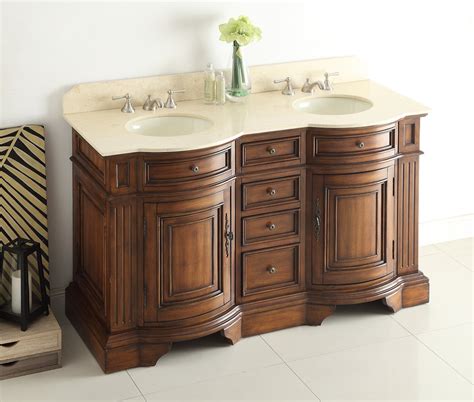 60" Adelina Traditional Style Double Sink Bathroom Vanity in Walnut Finish with Beige Stone ...