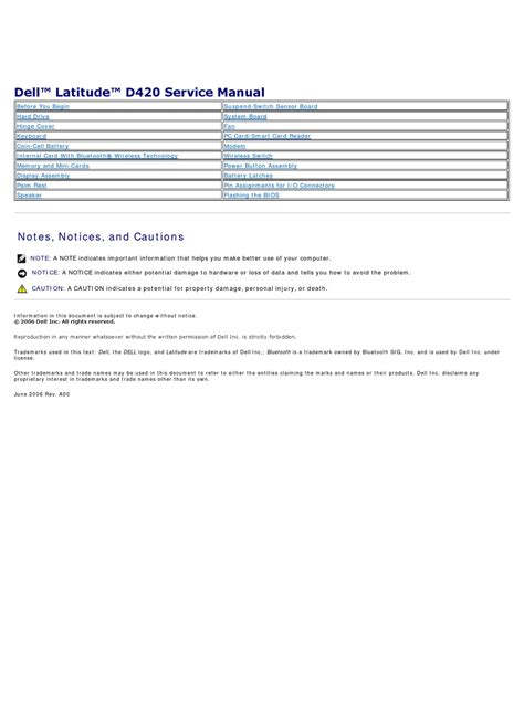 DELL LATITUDE D420 SERVICE MANUAL Pdf Download | ManualsLib