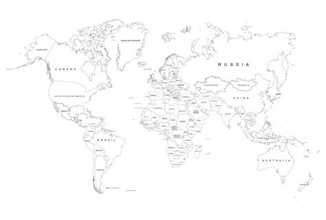 World Map Black And White With Names - London Top Attractions Map