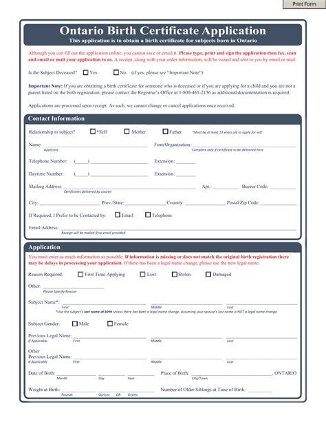 Ontario Birth Certificate Application Printable - Printable Word Searches