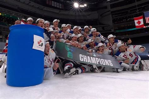 Team USA poses with Hockey Canada ‘can’ after winning world junior gold ...