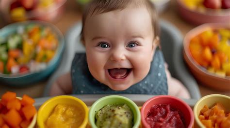 Premium Photo | Baby smiling with several bowls of food