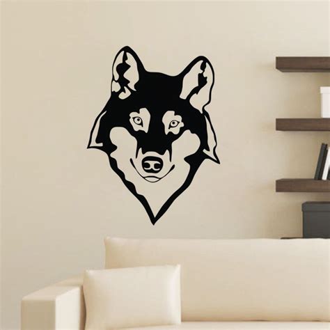 Head Of Wolf Wall Stickers Home Decor Living Room Animals Wall Decals ...