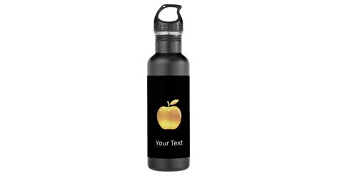 Custom Golden Apple Logo & Text on Black Stainless Steel Water Bottle ...