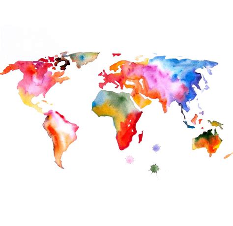 Map of the world ART PRINT 13X19 original watercolor painting illustration home wall decor ...