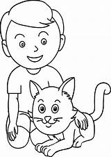 Awesome Boy With Cat Coloring Page  coloring Pages sketch template