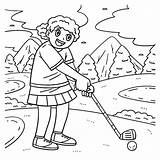 Premium Vector  Golf Female Golfer Aiming Isolated Coloring Page sketch template