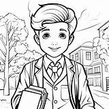 Premium Photo  Coloring book A vector Of School Boy In Black And White sketch template