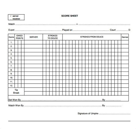 10+ Score Sheet Templates | Download Free Formats in Word, Excel & PDF | Scores, Tennis scores ...