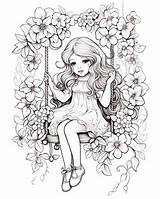 Girl on Swing Themed Coloring Pages  Premium AI Generated Image sketch template