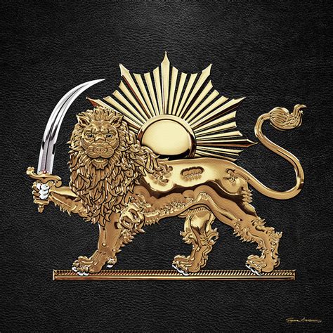 Gold Persian Lion and Sun over Black Leather Digital Art by Serge ...